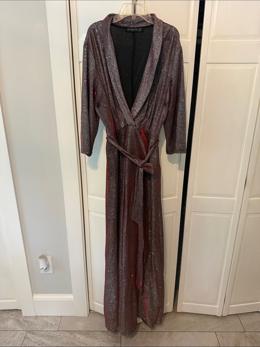 Ever Pretty Metallic Plum Wrap Maxi Dress